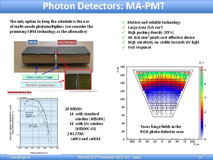 Photon Detectors: MA-PMT The only option to keep the schedule is the use of
