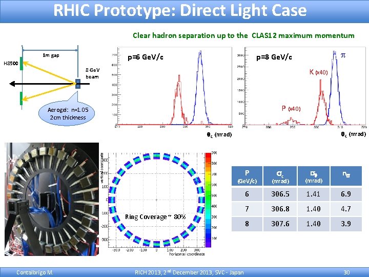 RHIC Prototype: Direct Light Case Clear hadron separation up to the CLAS 12 maximum