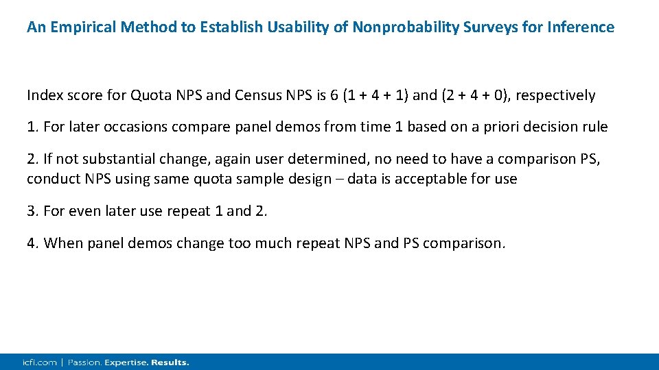 An Empirical Method to Establish Usability of Nonprobability Surveys for Inference Index score for