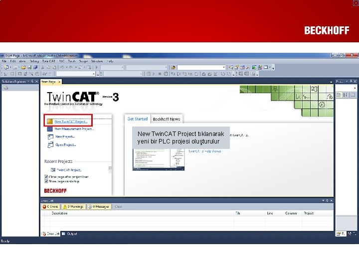 New Twin. CAT Project tıklanarak yeni bir PLC projesi oluşturulur 