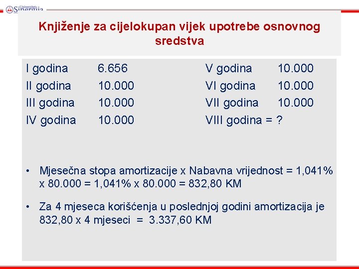 Knjiženje za cijelokupan vijek upotrebe osnovnog sredstva I godina III godina IV godina 6.