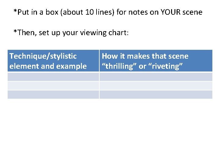*Put in a box (about 10 lines) for notes on YOUR scene *Then, set