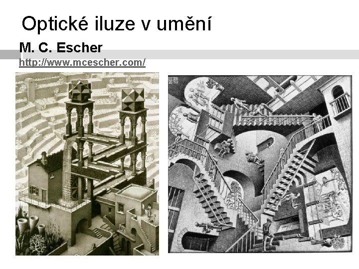 Optické iluze v umění M. C. Escher http: //www. mcescher. com/ 