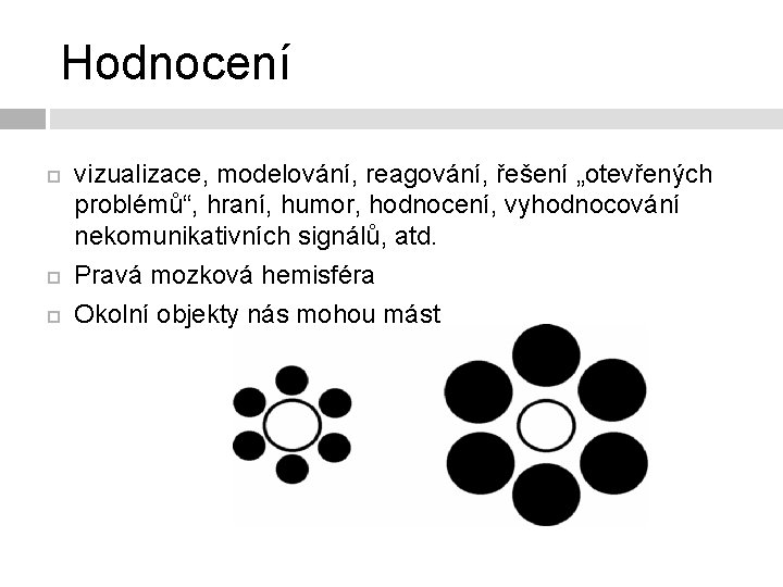 Hodnocení vizualizace, modelování, reagování, řešení „otevřených problémů“, hraní, humor, hodnocení, vyhodnocování nekomunikativních signálů, atd.