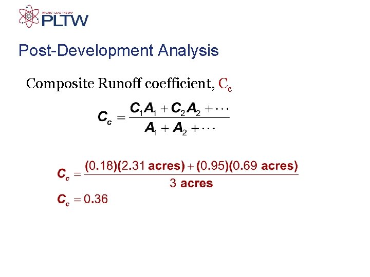Post-Development Analysis Composite Runoff coefficient, Cc 