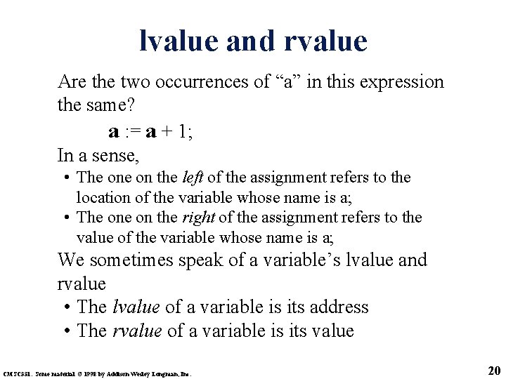 lvalue and rvalue Are the two occurrences of “a” in this expression the same?