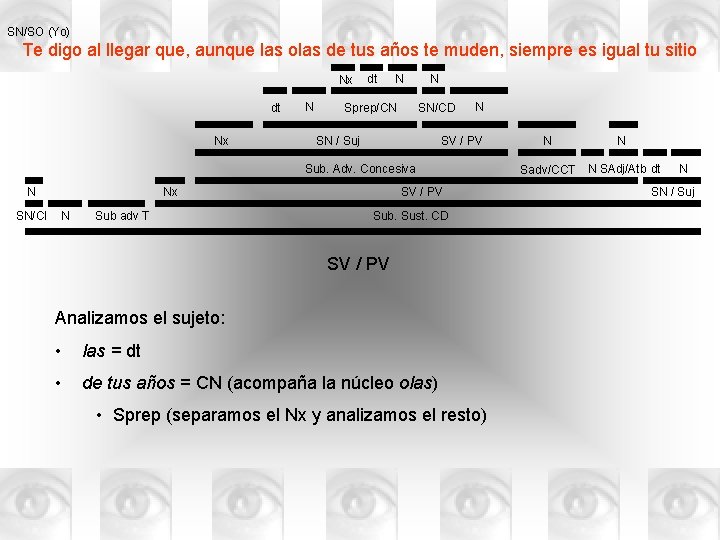 SN/SO (Yo) Te digo al llegar que, aunque las olas de tus años te