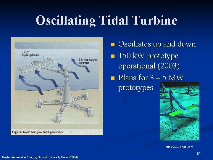 Oscillating Tidal Turbine n n n Oscillates up and down 150 k. W prototype
