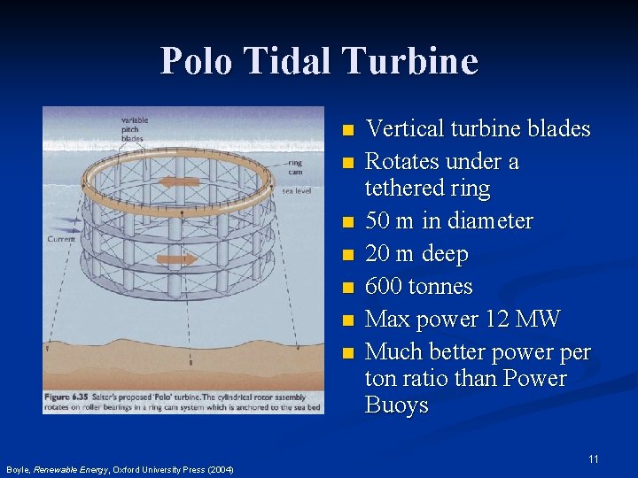 Polo Tidal Turbine n n n n Boyle, Renewable Energy, Oxford University Press (2004)