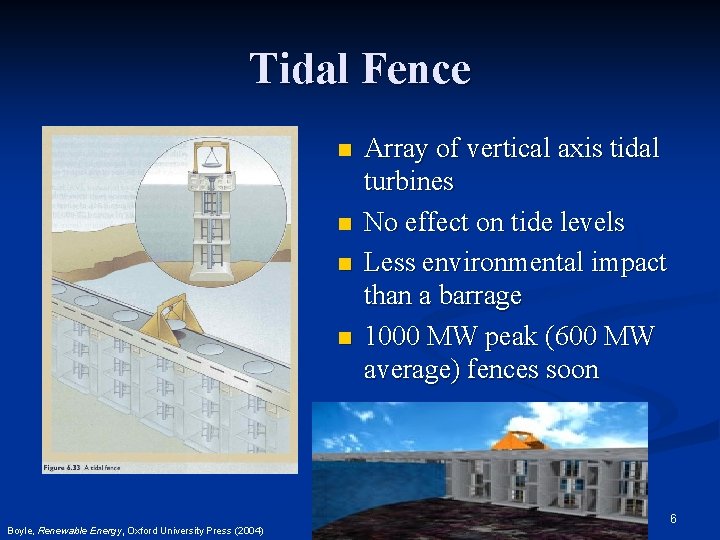 Tidal Fence n n Boyle, Renewable Energy, Oxford University Press (2004) Array of vertical
