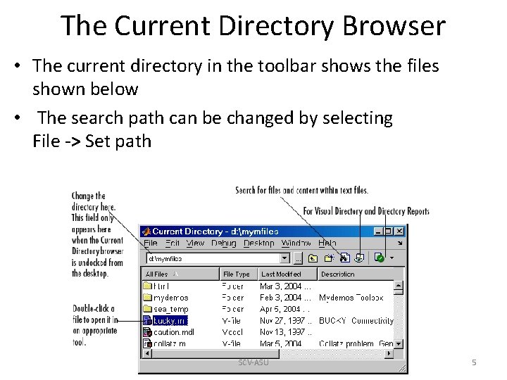 The Current Directory Browser • The current directory in the toolbar shows the files The Current Directory Browser • The current directory in the toolbar shows the files