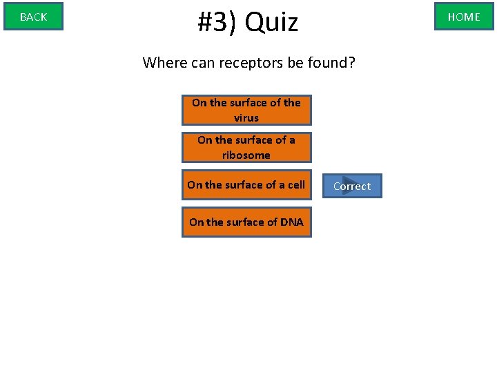 BACK #3) Quiz HOME Where can receptors be found? On the surface of the