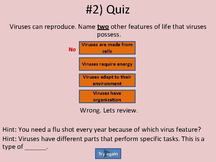 #2) Quiz Viruses can reproduce. Name two other features of life that viruses possess.