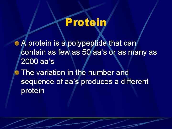 Protein A protein is a polypeptide that can contain as few as 50 aa’s Protein A protein is a polypeptide that can contain as few as 50 aa’s