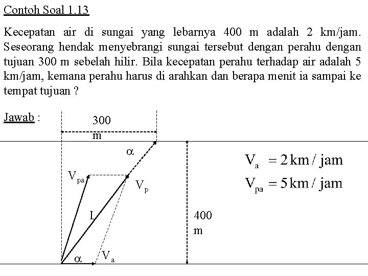 Contoh Soal 1. 13 Kecepatan air di sungai yang lebarnya 400 m adalah 2