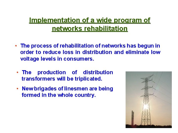 Implementation of a wide program of networks rehabilitation • The process of rehabilitation of