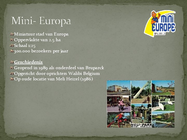 Mini- Europa Miniatuur stad van Europa Oppervlakte van 2. 5 ha Schaal 1: 25