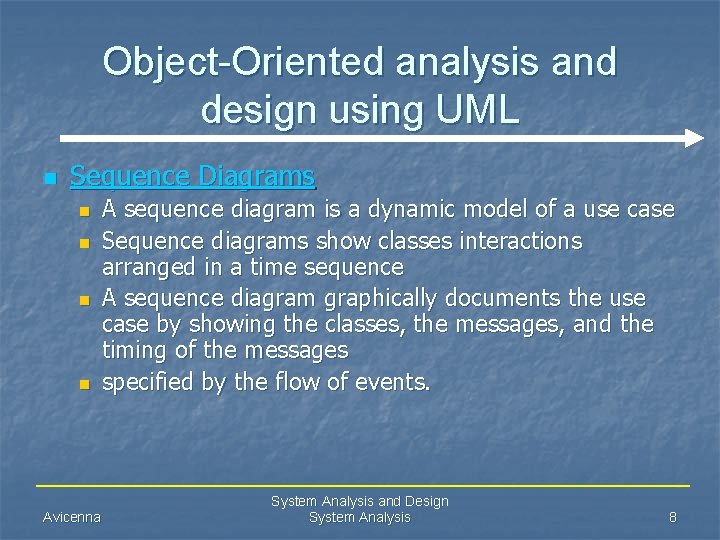 Object-Oriented analysis and design using UML n Sequence Diagrams n n Avicenna A sequence