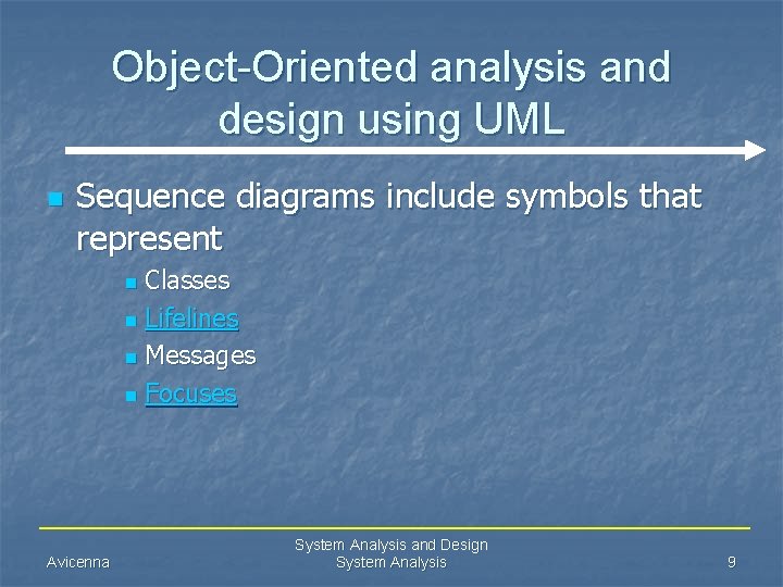 Object-Oriented analysis and design using UML n Sequence diagrams include symbols that represent Classes