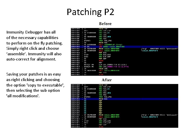 Patching P 2 Immunity Debugger has all of the necessary capabilities to perform on