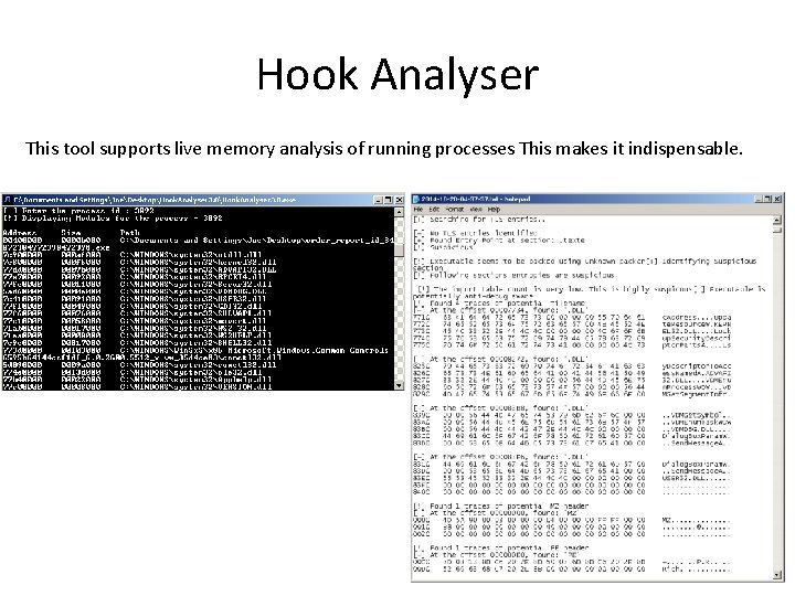 Hook Analyser This tool supports live memory analysis of running processes This makes it