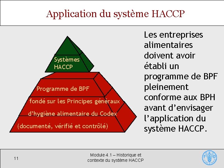 Application du système HACCP Systèmes HACCP Programme de BPF fondé sur les Principes généraux