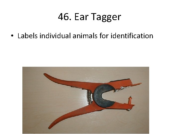 46. Ear Tagger • Labels individual animals for identification 