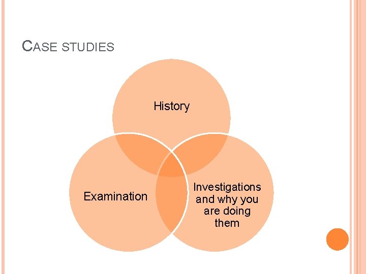 CASE STUDIES History Examination Investigations and why you are doing them 