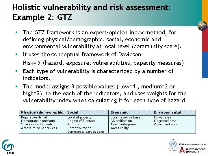 Holistic vulnerability and risk assessment: Example 2: GTZ § The GTZ framework is an