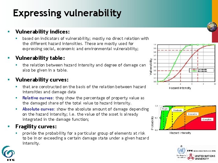 Expressing vulnerability § Vulnerability indices: § § Vulnerability table: § § the relation between