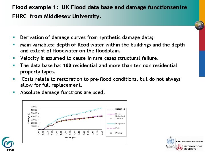 Flood example 1: UK Flood data base and damage functionsentre FHRC from Middlesex University.