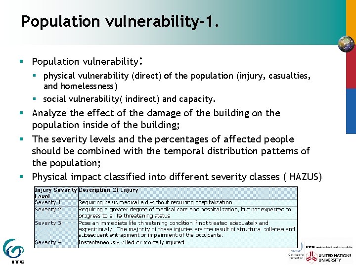 Population vulnerability-1. § Population vulnerability: § physical vulnerability (direct) of the population (injury, casualties,