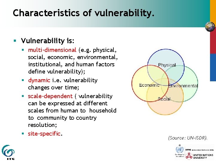 Characteristics of vulnerability. § Vulnerability is: § multi-dimensional (e. g. physical, social, economic, environmental,