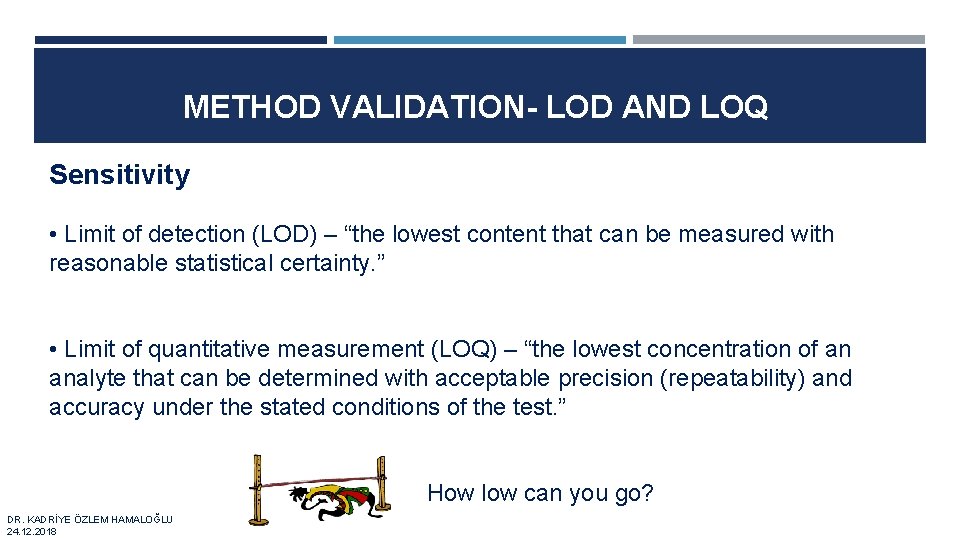 METHOD VALIDATION- LOD AND LOQ Sensitivity • Limit of detection (LOD) – “the lowest