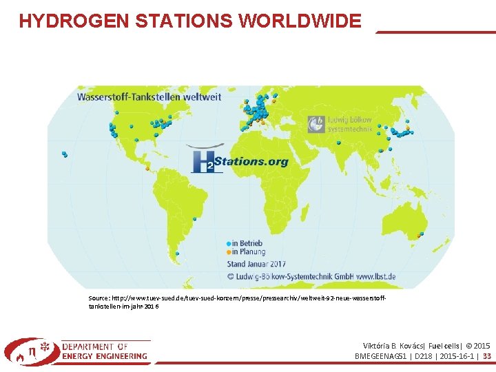 HYDROGEN STATIONS WORLDWIDE Source: http: //www. tuev-sued. de/tuev-sued-konzern/pressearchiv/weltweit-92 -neue-wasserstofftankstellen-im-jahr-2016 Viktória B. Kovács| Fuel cells|