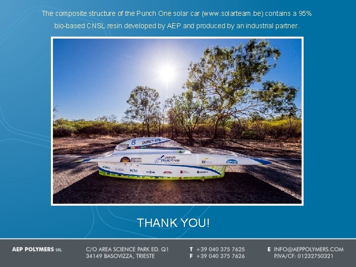 The composite structure of the Punch One solar car (www. solarteam. be) contains a