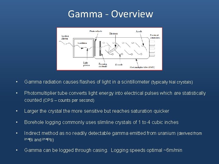 Gamma - Overview • Gamma radiation causes flashes of light in a scintillometer (typically