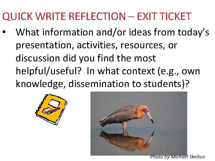 QUICK WRITE REFLECTION – EXIT TICKET • What information and/or ideas from today’s presentation,