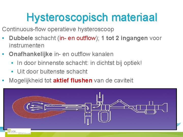 Hysteroscopisch materiaal Continuous-flow operatieve hysteroscoop • Dubbele schacht (in- en outflow); 1 tot 2