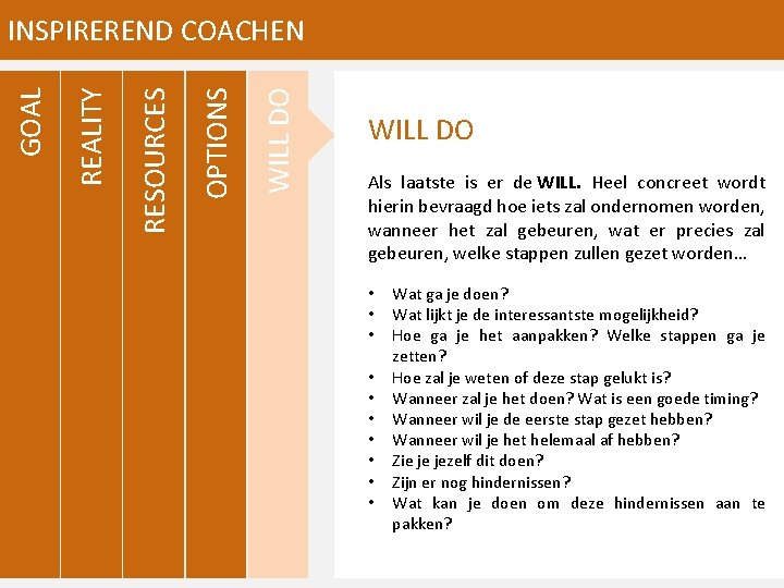 WILL DO OPTIONS RESOURCES REALITY GOAL INSPIREREND COACHEN WILL DO Als laatste is er