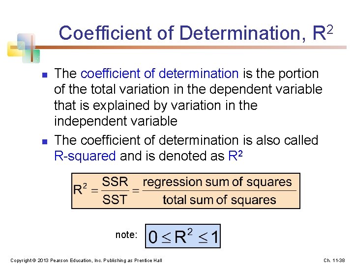 Coefficient of Determination, R 2 n n The coefficient of determination is the portion