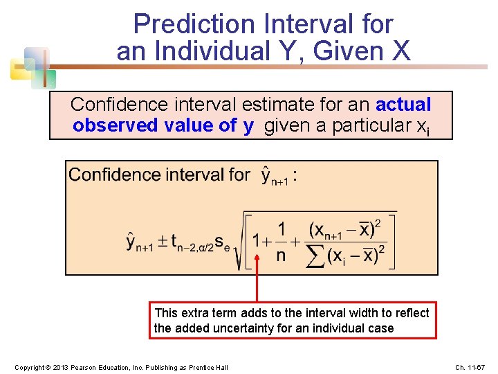 Prediction Interval for an Individual Y, Given X Confidence interval estimate for an actual