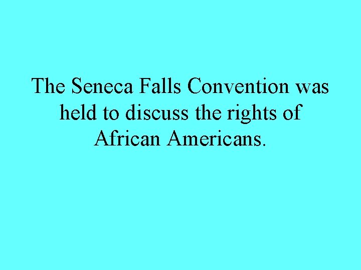 The Seneca Falls Convention was held to discuss the rights of African Americans. 