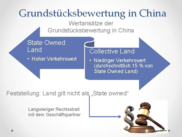 Grundstücksbewertung in China Wertansätze der Grundstücksbewertung in China State Owned Land • Hoher Verkehrswert