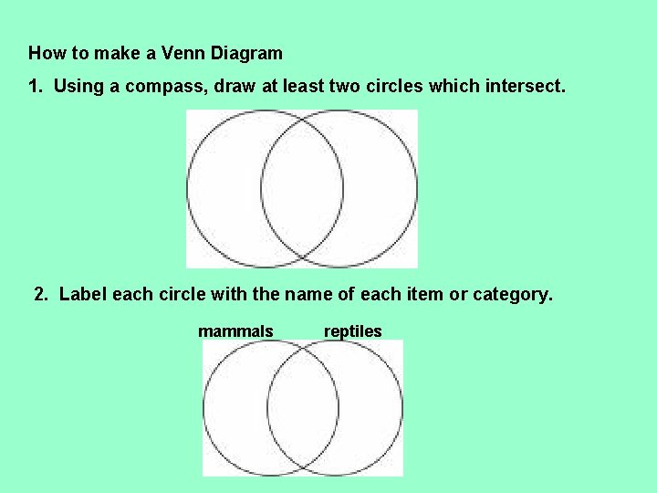 How to make a Venn Diagram 1. Using a compass, draw at least two