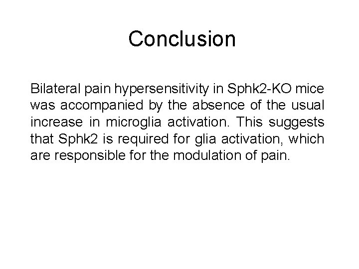 Conclusion Bilateral pain hypersensitivity in Sphk 2 -KO mice was accompanied by the absence