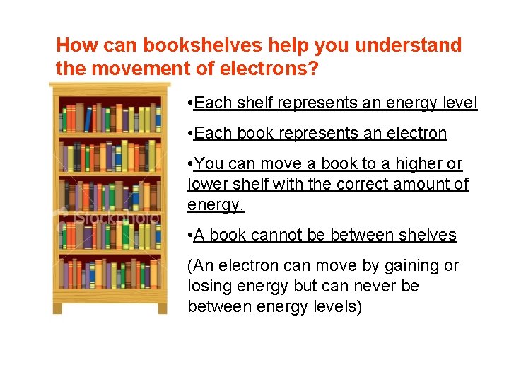 How can bookshelves help you understand the movement of electrons? • Each shelf represents