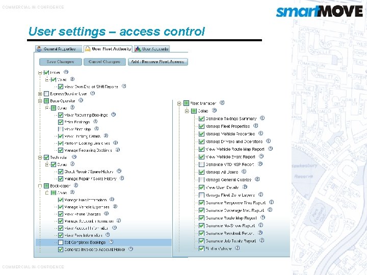 COMMERCIAL-IN-CONFIDENCE User settings – access control COMMERCIAL-IN-CONFIDENCE 