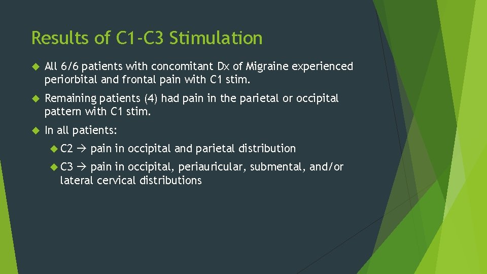 Results of C 1 -C 3 Stimulation All 6/6 patients with concomitant Dx of