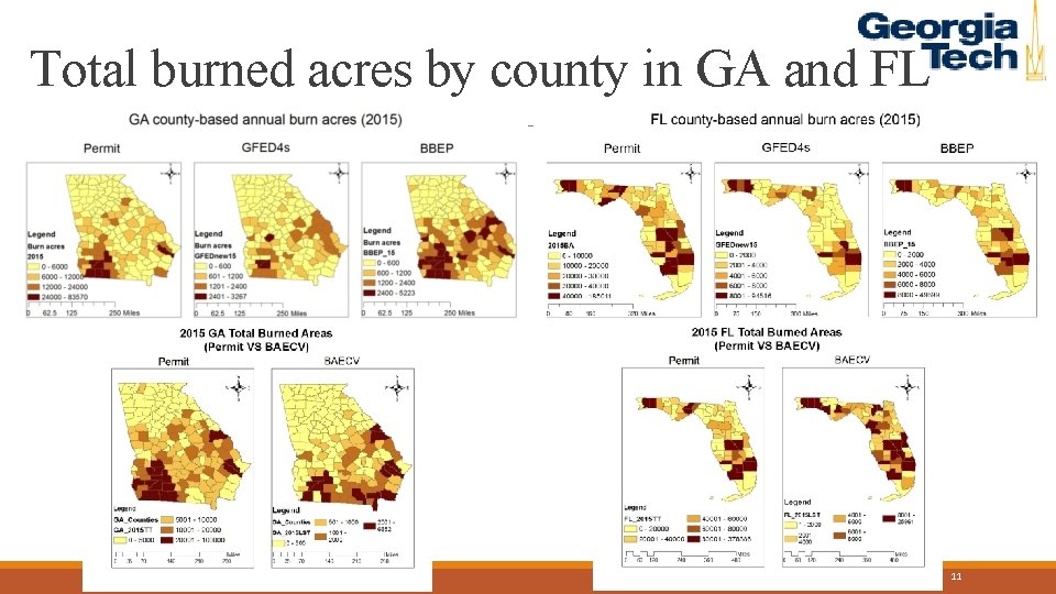 Total burned acres by county in GA and FL 11 